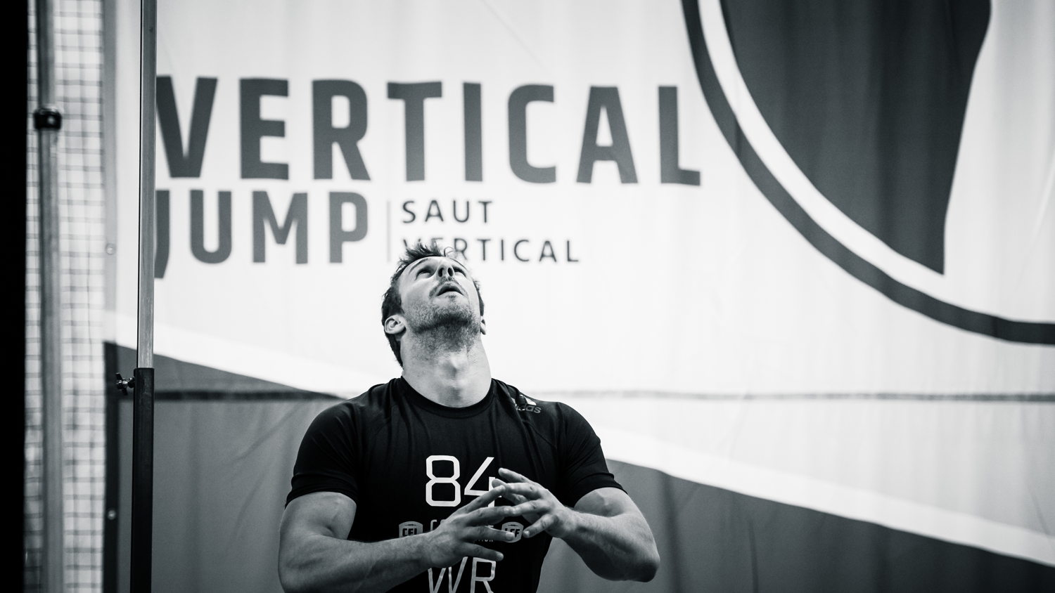 Daniel Peterman participe au test du saut vertical lors du camp d’évaluation 2018 de la LCF, présenté par adidas. Photo : Johany Jutras/LCF.ca