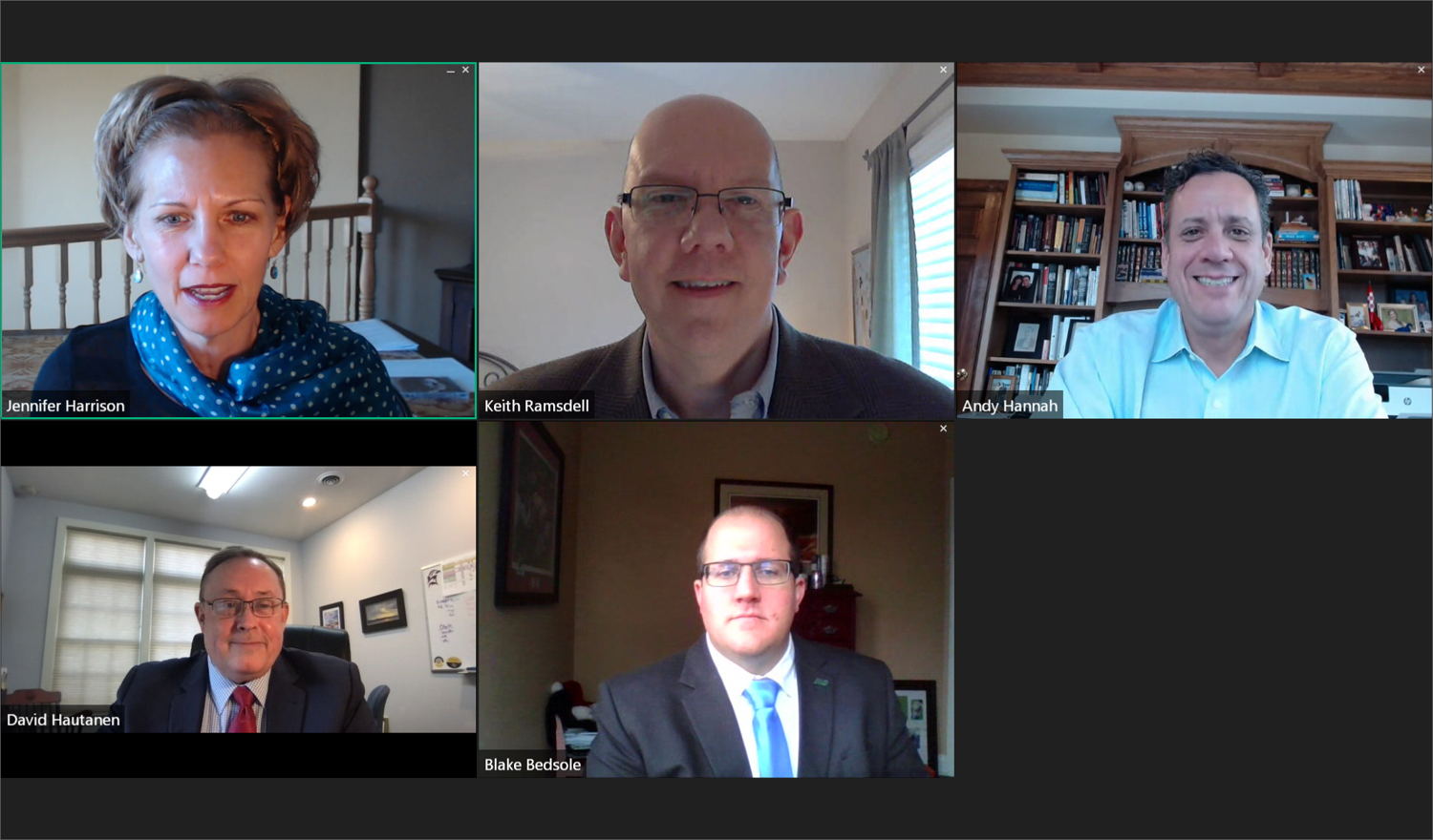 clockwise from left: Jennifer Harrison, Pando Public Relations; Keith Ramsdell, Ashland University; Andrew Hannah, Othot; Dr. Blake Bedsole, Arkansas Tech; David Hautanen, Jr., St. Mary's College of Maryland