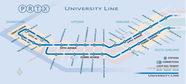 Map of 24 PRTX stations along the University Line corridor Map of 24 PRTX stations along the University Line corridor 