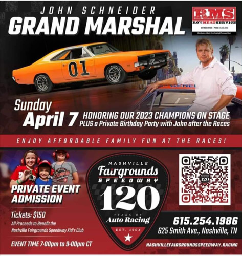 Preview: John Schneider to Serve as Grand Marshal for Opening Night at Nashville Fairgrounds Speedway