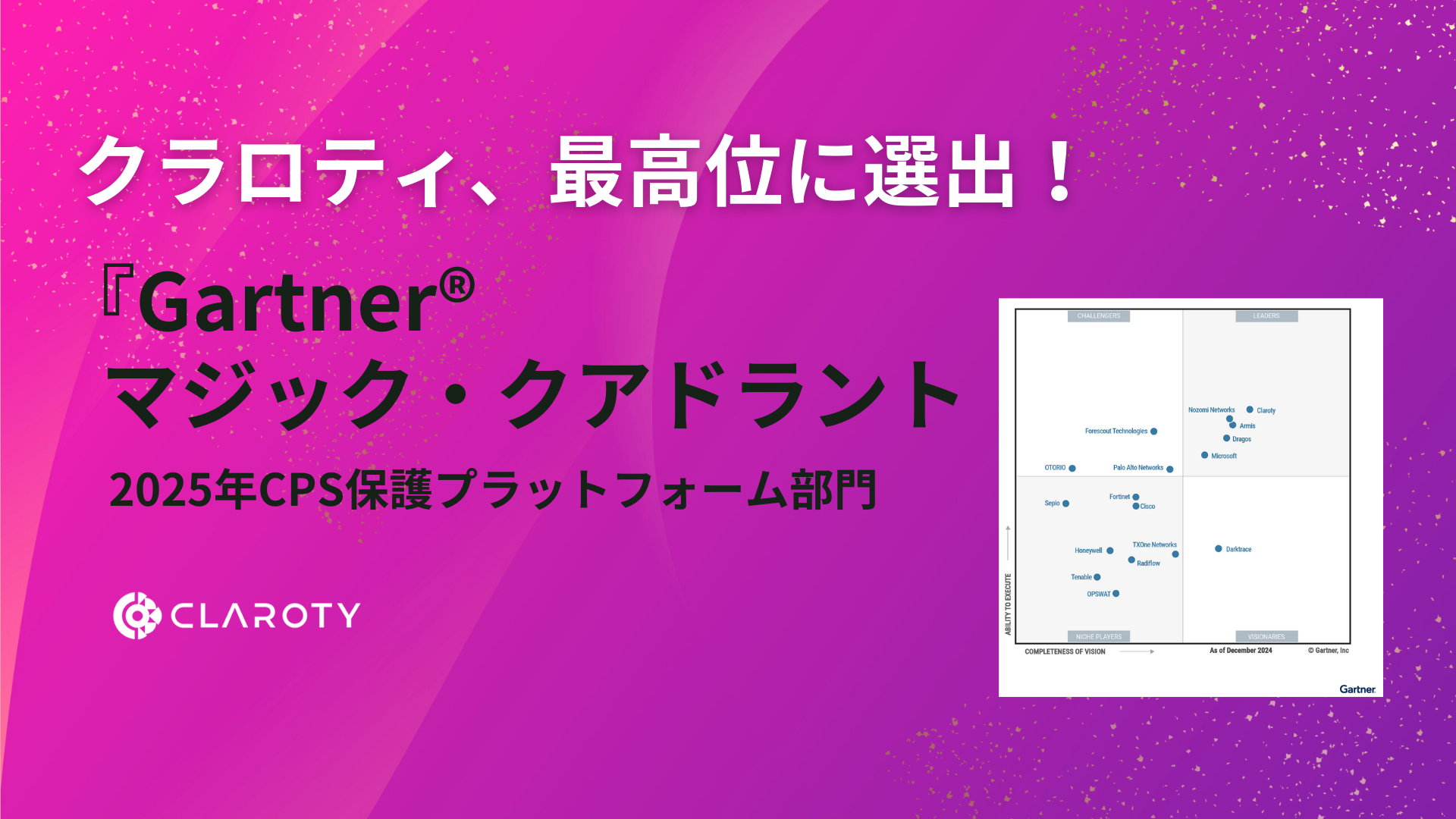 クラロティ、2025年Gartner®マジック・クアドラントCPS保護プラットフォーム部門でリーダーに選出