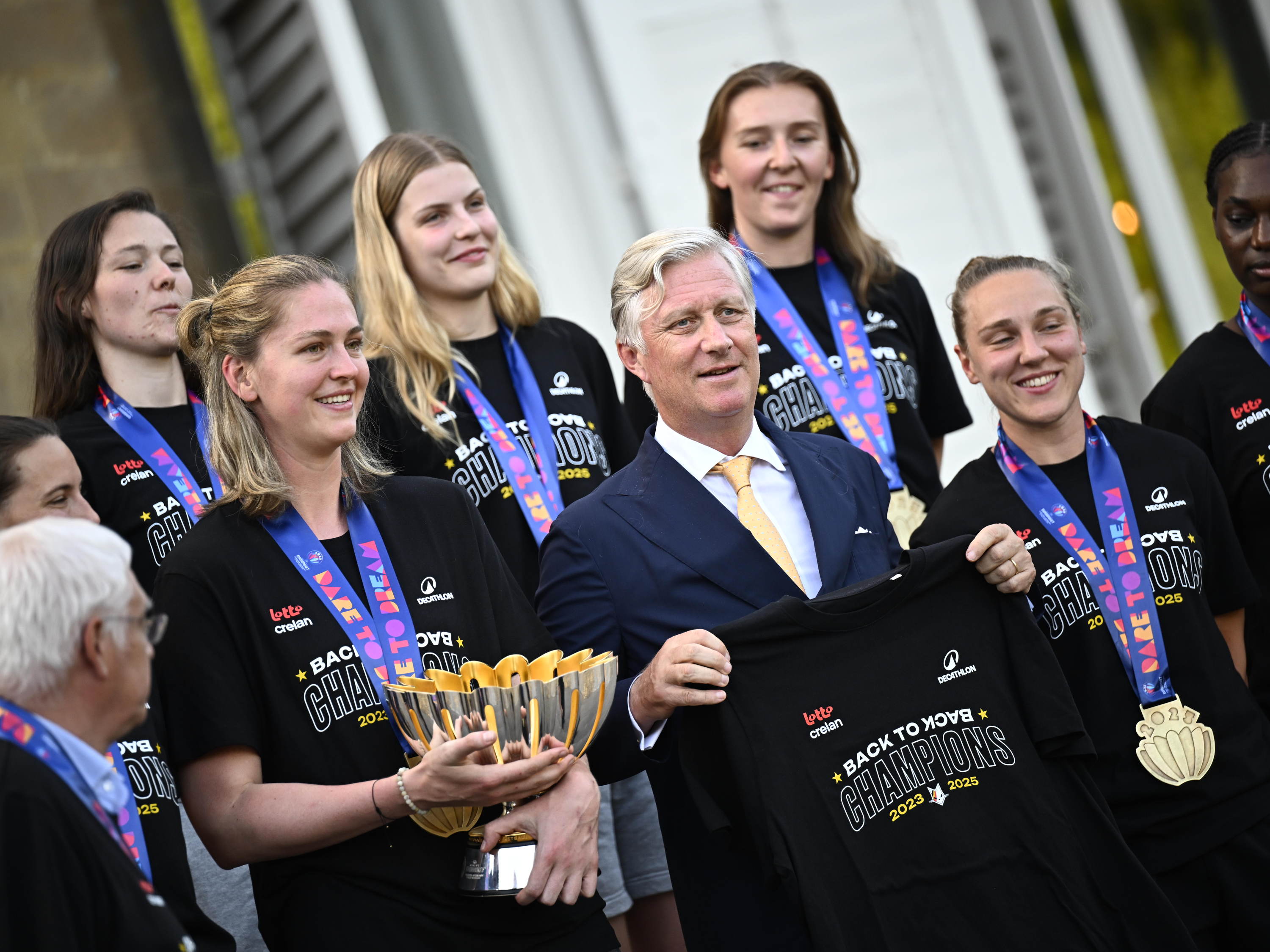 Belgian Cats welcomed by king and honoured at Brussels' Grand Place after European title