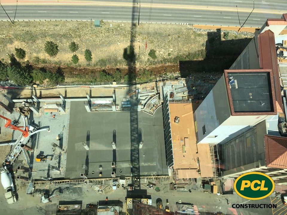 Crane's eye view of concrete pumping action at Monarch Casino Black Hawk