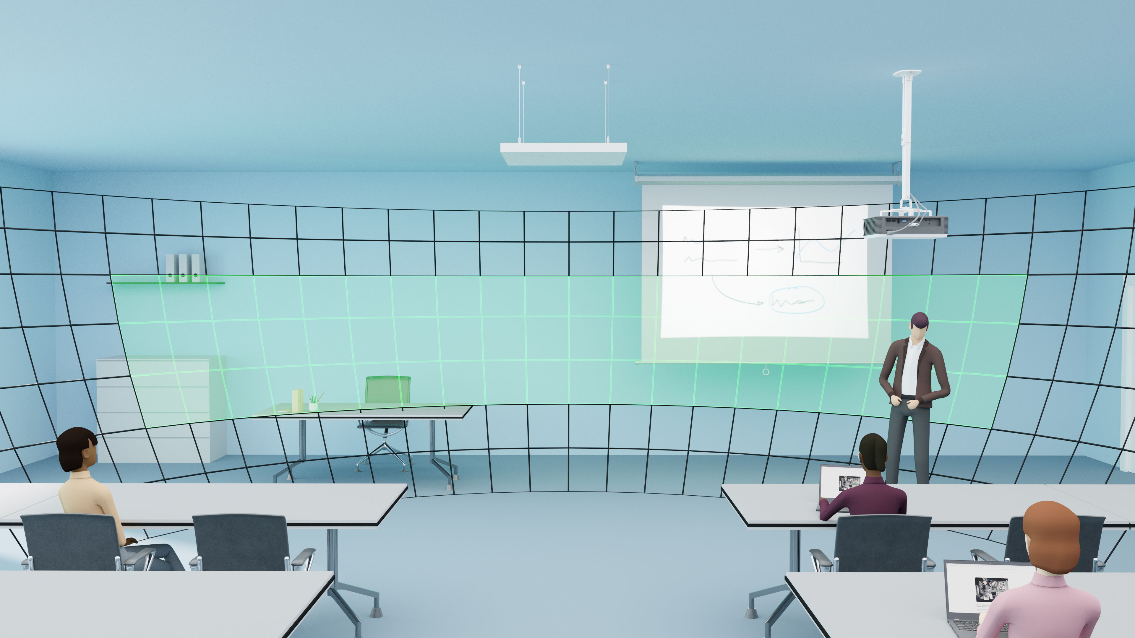 TeamConnect Ceiling 2 allows you to define priority zones (pictured green) for uninterrupted speech pick-up