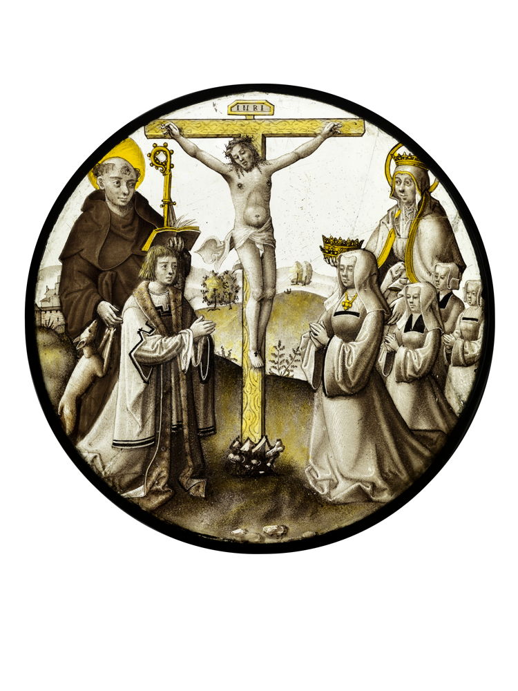 Pseudo-Ortkens workshop, The Crucifixion with Saints Giles and Elisabeth accompanied by Donors, Low Countries, Leuven, c. 1520-25