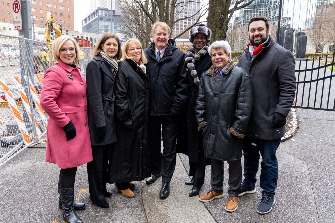 Left to right: CEO Katharine Kelleman, Board member Ann Ogoreuc, Board member Michelle Zmijanac, County Executive Rich Fitzgerald, Board member Stephanie Turman, Board Chair Jeffrey W. Letwin, and State Representative/Board member Nick Pisciottano