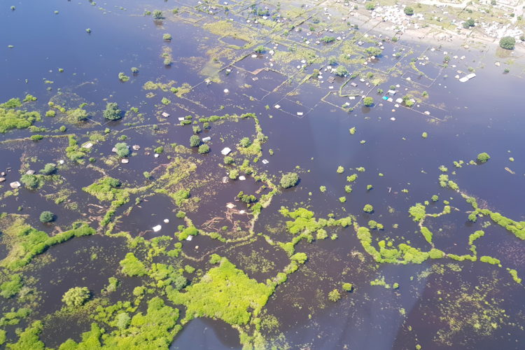 On an aerial assessment from Bor to Pibor, areas can be seen completely submerged by flooding.