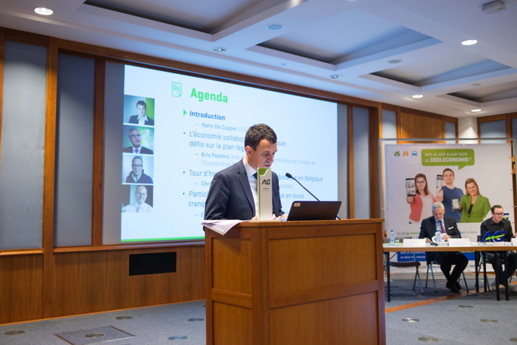 <p>Hans De Cuyper, CEO d’AG Insurance, durant la conférence au sujet de l’économie collaborative. AG Insurance, 15 janvier 2018</p>
