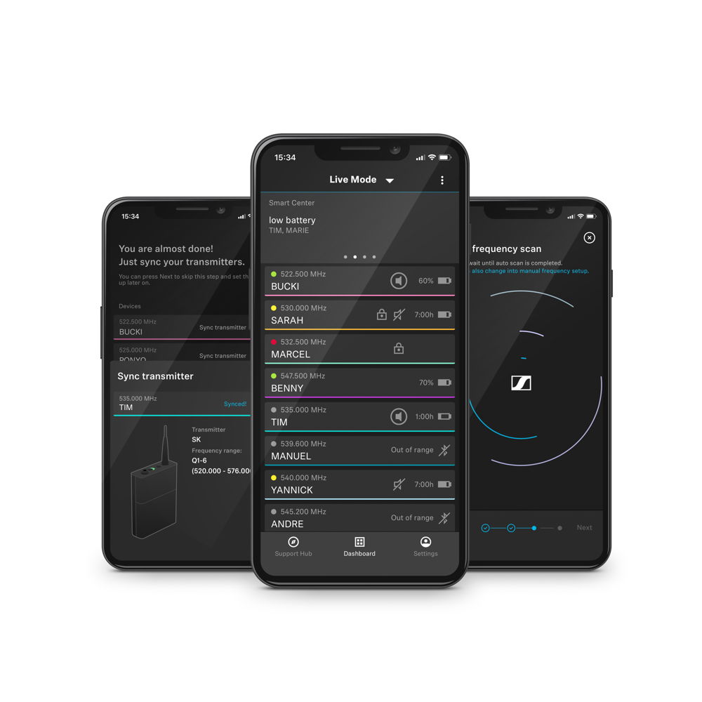 he engineer in your pocket: The Smart Assist App guides users through the set-up of their Evolution Wireless Digital microphone system.