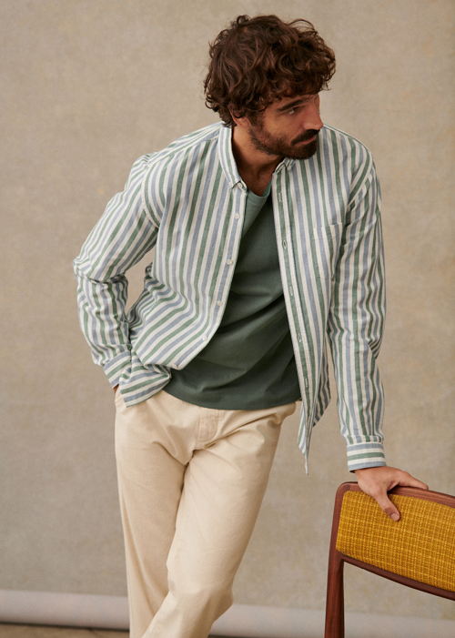 Octobre Editions - Chemise Charlie Oxford Rayures Bleu Blanc Vert - 90€