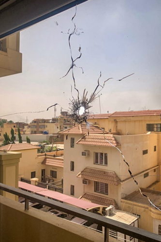 Bullet hole in MSF premise in Khartoum, Sudan. 21 April, 2023. Copyright: MSF