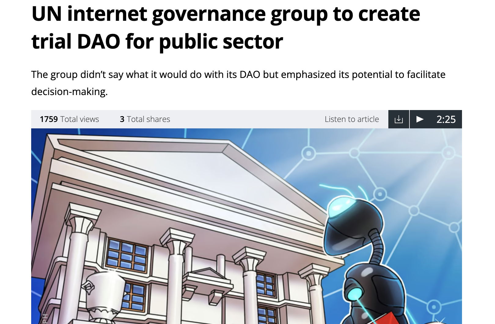 UN internet governance group to create trial DAO for public sector