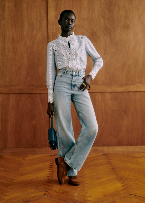 Sézane - Pantalon LE WIDE LEG - Bleu clair