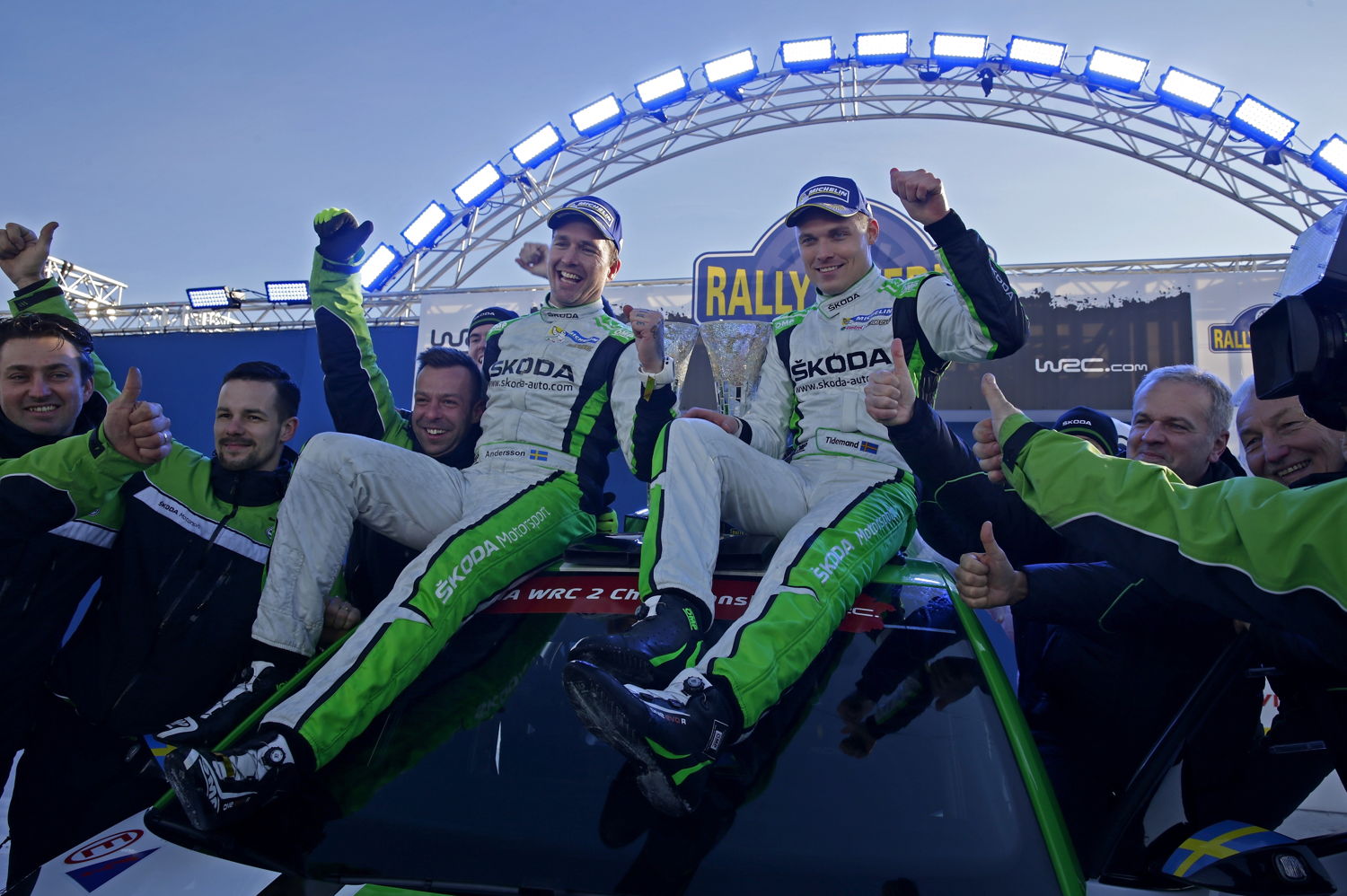 ŠKODA works driver Pontus Tidemand claims his first home win in the FIA World Rally Championship (WRC 2) with co-driver Jonas Andersson.