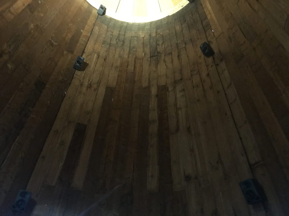 Three Neumann KH 80 DSP monitors attached to the inner wall of the silo
[Photograph provided by the Hancock Shaker Village]