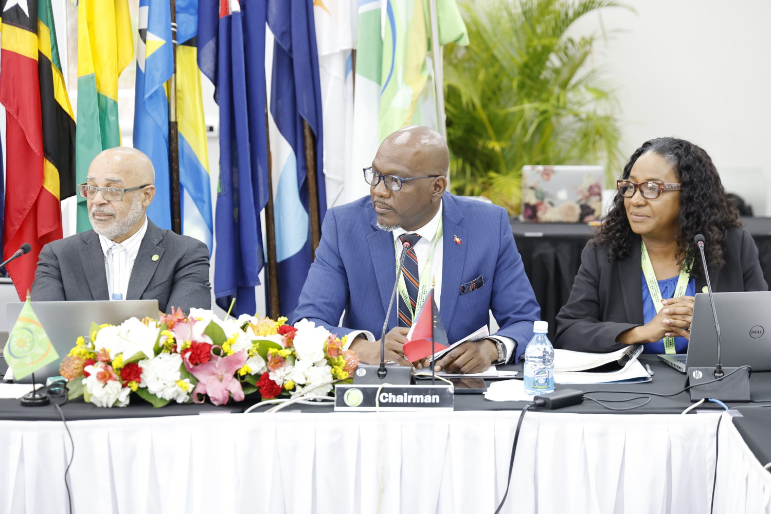 L-R H.E. Dr. Didacus Jules, Hon. Daryll Matthew & Mrs. Sisera Simon, Head of the Human and Social Division (Ag.)