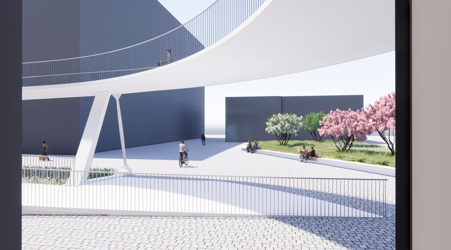 Toekomstbeeld herinrichting openbaar domein fietshelling Parkbrug zijde Eilandje ©Tractebel