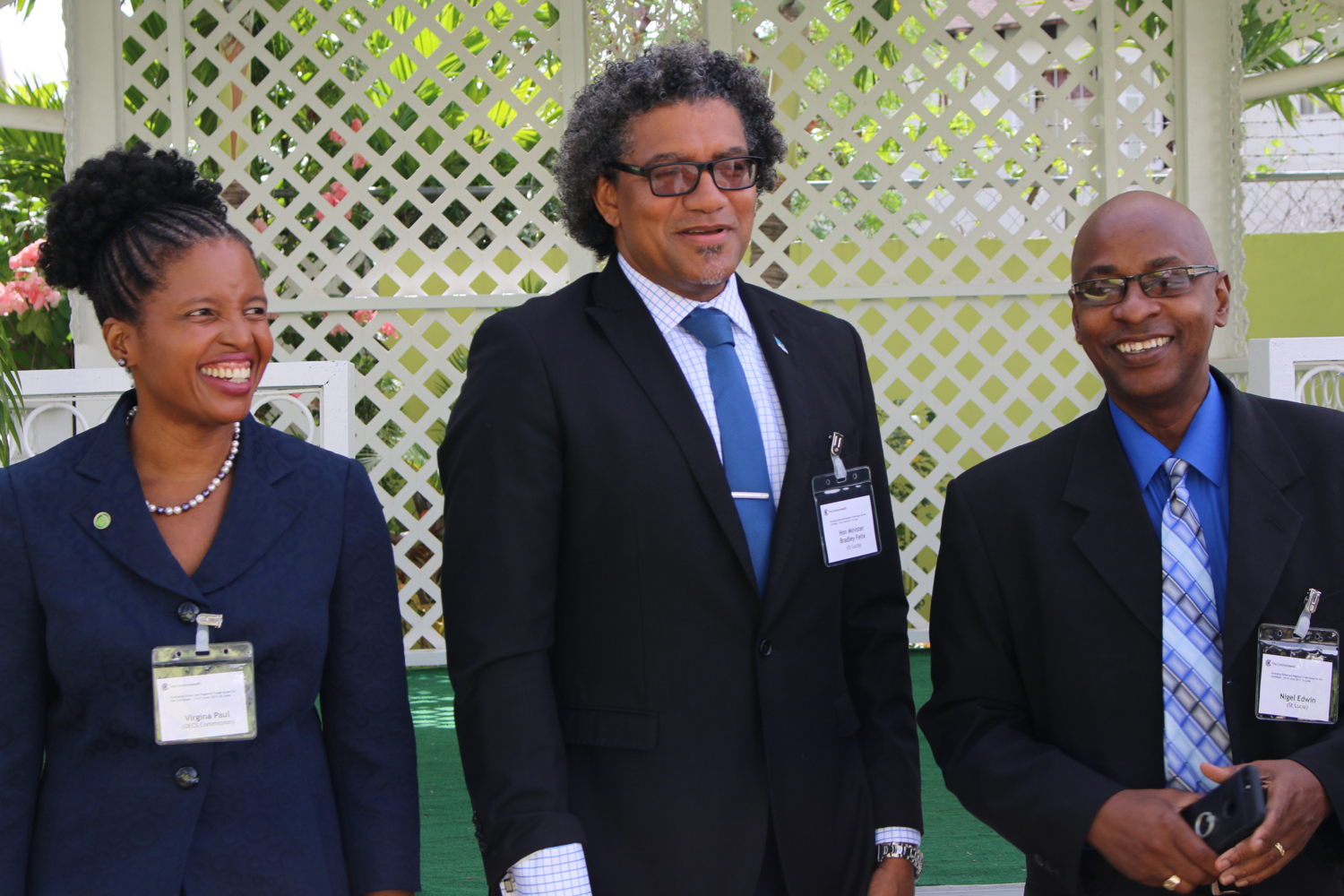 (L-R)  Ms. Virginia Paul, Head of the OECS Trade Policy Unit; Hon. Bradley Felix, Minister for Commerce, Industry and Investment in St. Lucia; and Mr. Nigel Edwin, Director of International Trade in St. Lucia.