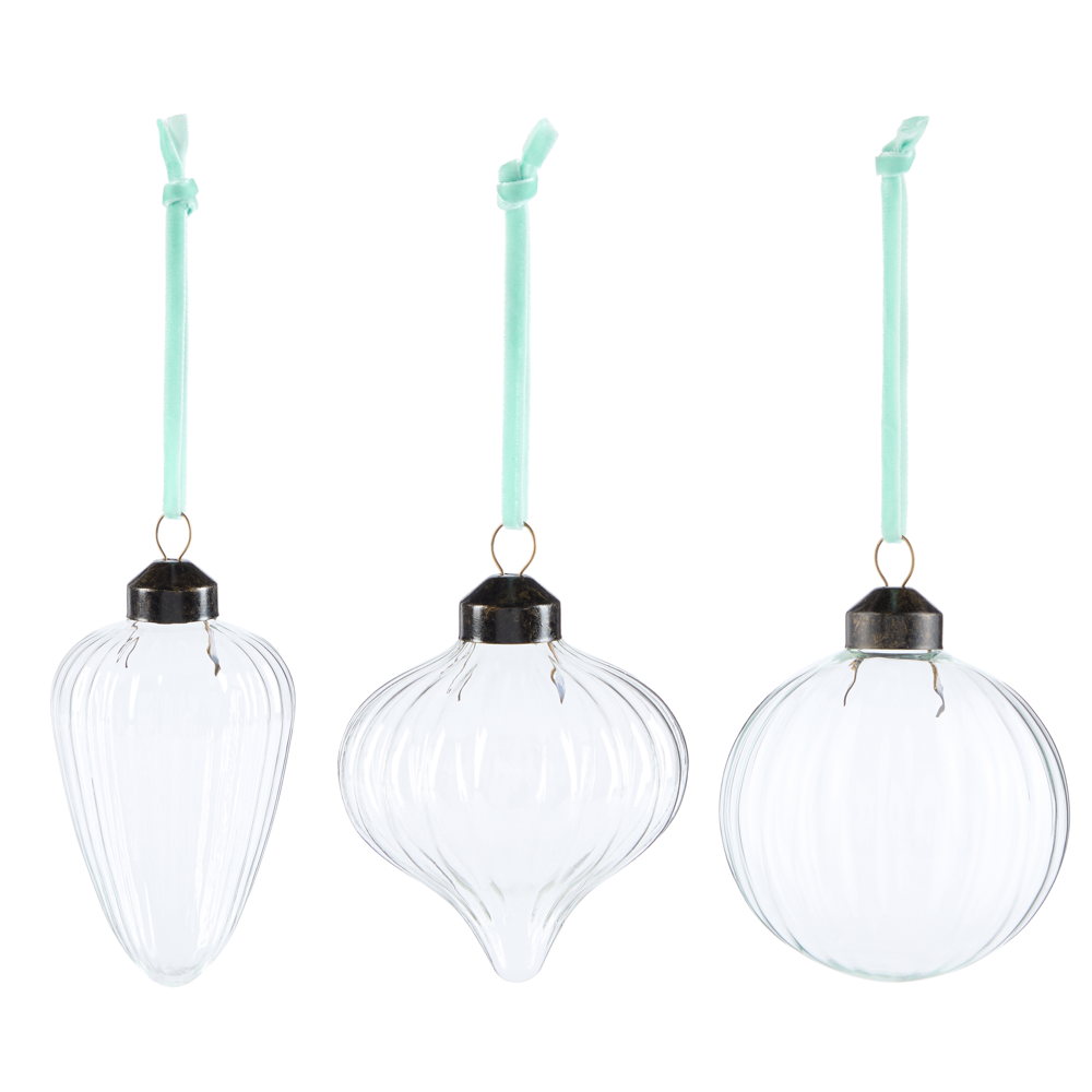 Habitat 3pk Baubles - Ribbed Smoked Glass, £10