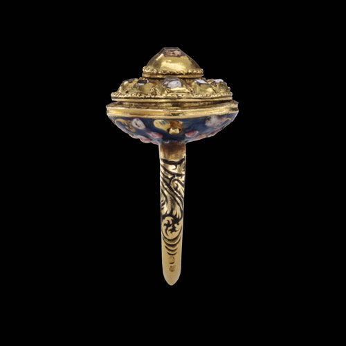 Gouden clusterring met diamanten en miniatuurportret, copyright: Les Enluminures Ltd.