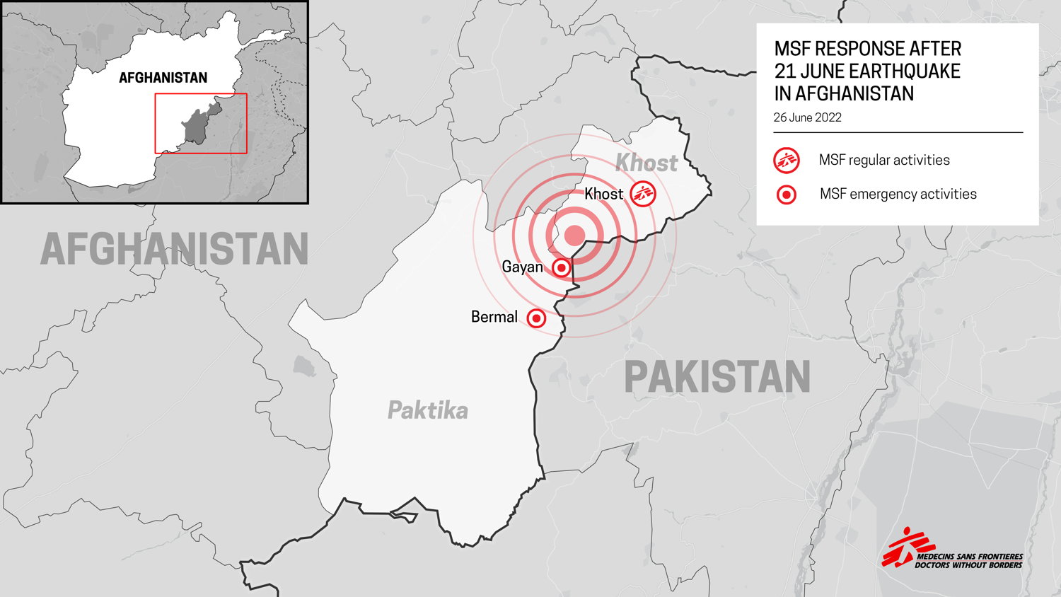 Areas affected by the earthquake in Afghanistan