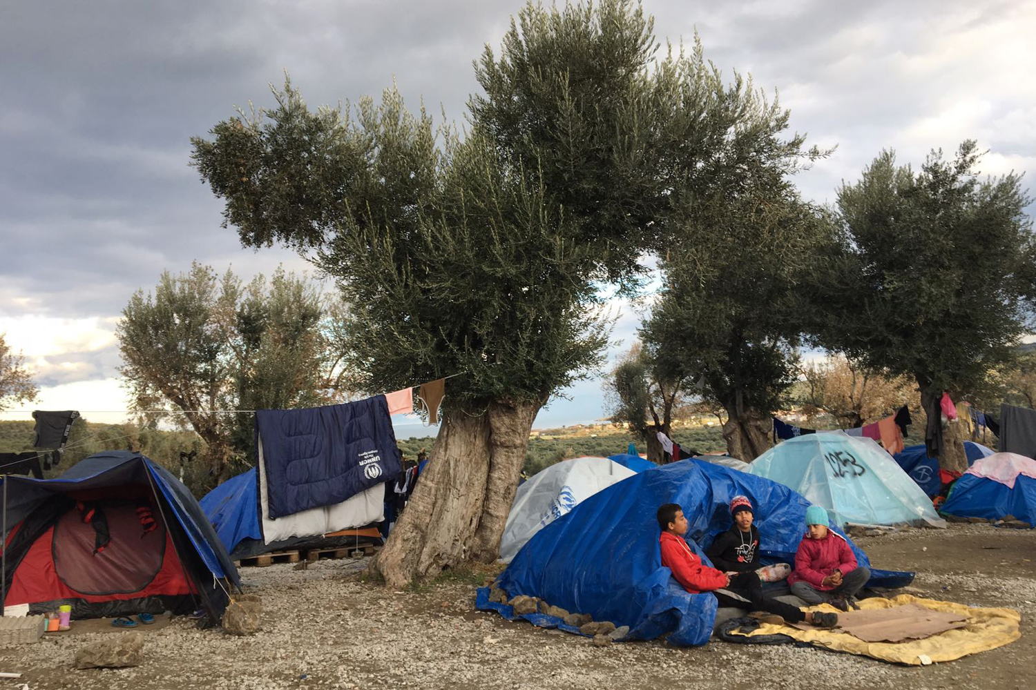 People living in summer tents on Lesbos, 04 December, 2017. Credit MSF