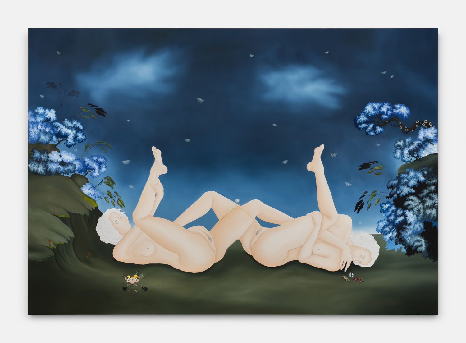 Sanam Khatibi, Garden Scene (It is said they are each other), 2022. Oil and pencil on canvas, 210 x 300 cm. Courtesy private collection. Photo: Hugard & Vanoverschelde