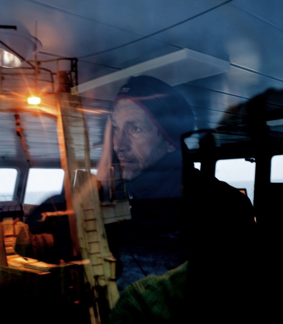 A good night’s sleep was quite out of the question with galeforce winds: Werner Lebert, bleary-eyed, on the trawler’s bridge