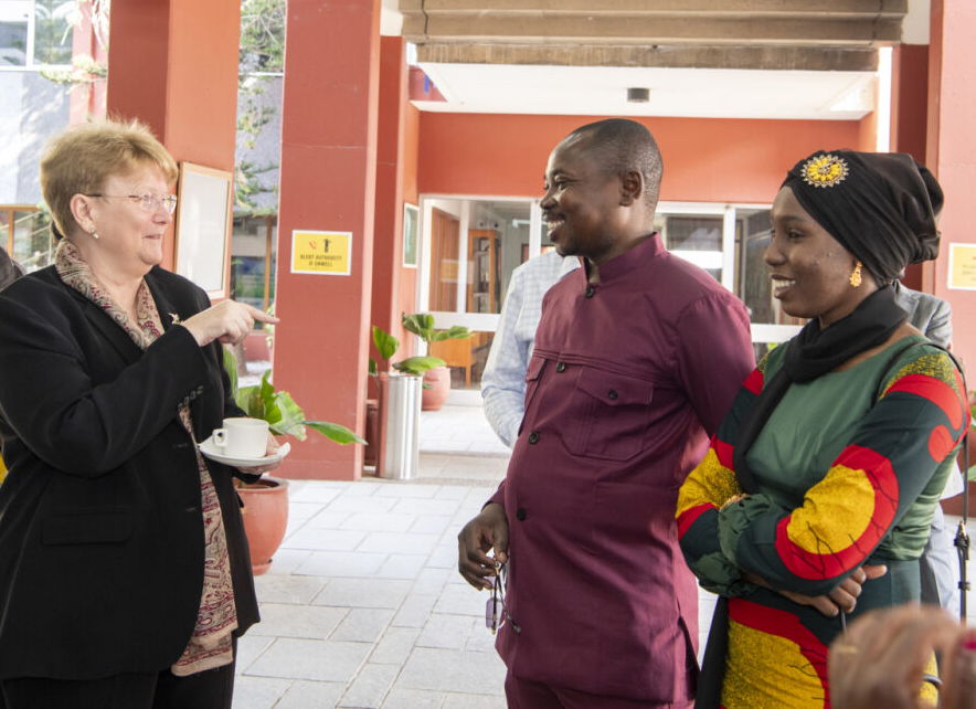 Participant from Chad, Mr Koye Yani Bolongar, interacts with ICRISAT Director General, Dr Jacqueline Hughes