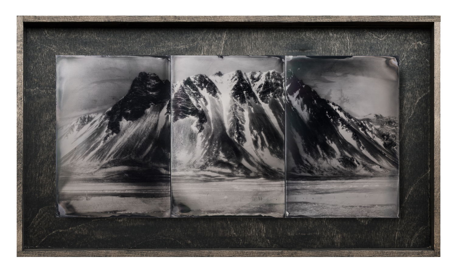 Jörg Bräuer_The Dissolution of Time 2 – Snaefellsnes_2021_handmade, triptych on wet plate collodions – ferrotypes_40 x 70 cm_unique piece_©Courtesy of the artist & Spazio Nobile.