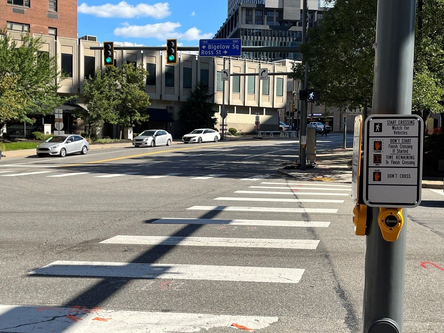 New traffic signals recently activated at Sixth Avenue and Ross Street