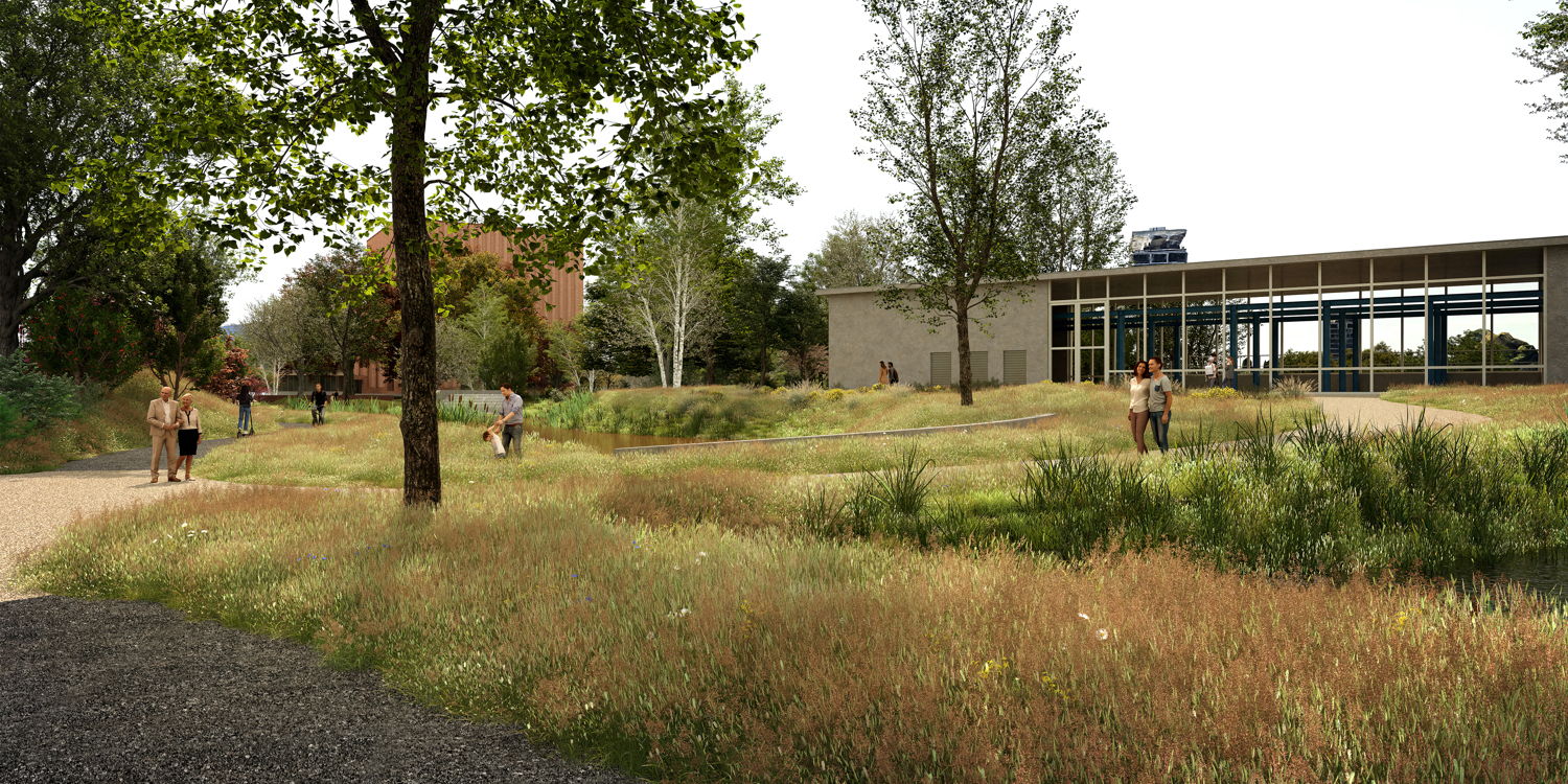 Toekomstbeeld Pomppark Zuid - achterzijde gebouw pompgemaal ©Sweco-Latz-Greisch-SWP