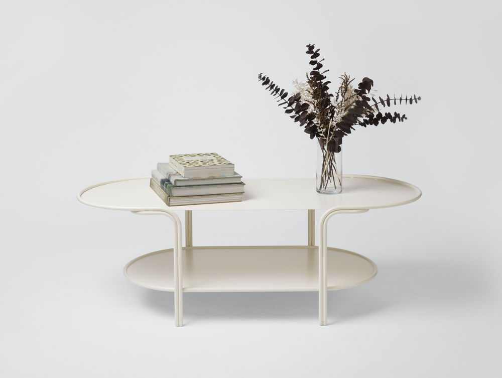 Tiered Outdoor Coffee Table in Matte Cream Stainless Steel Powdercoat by Laun, £1,406