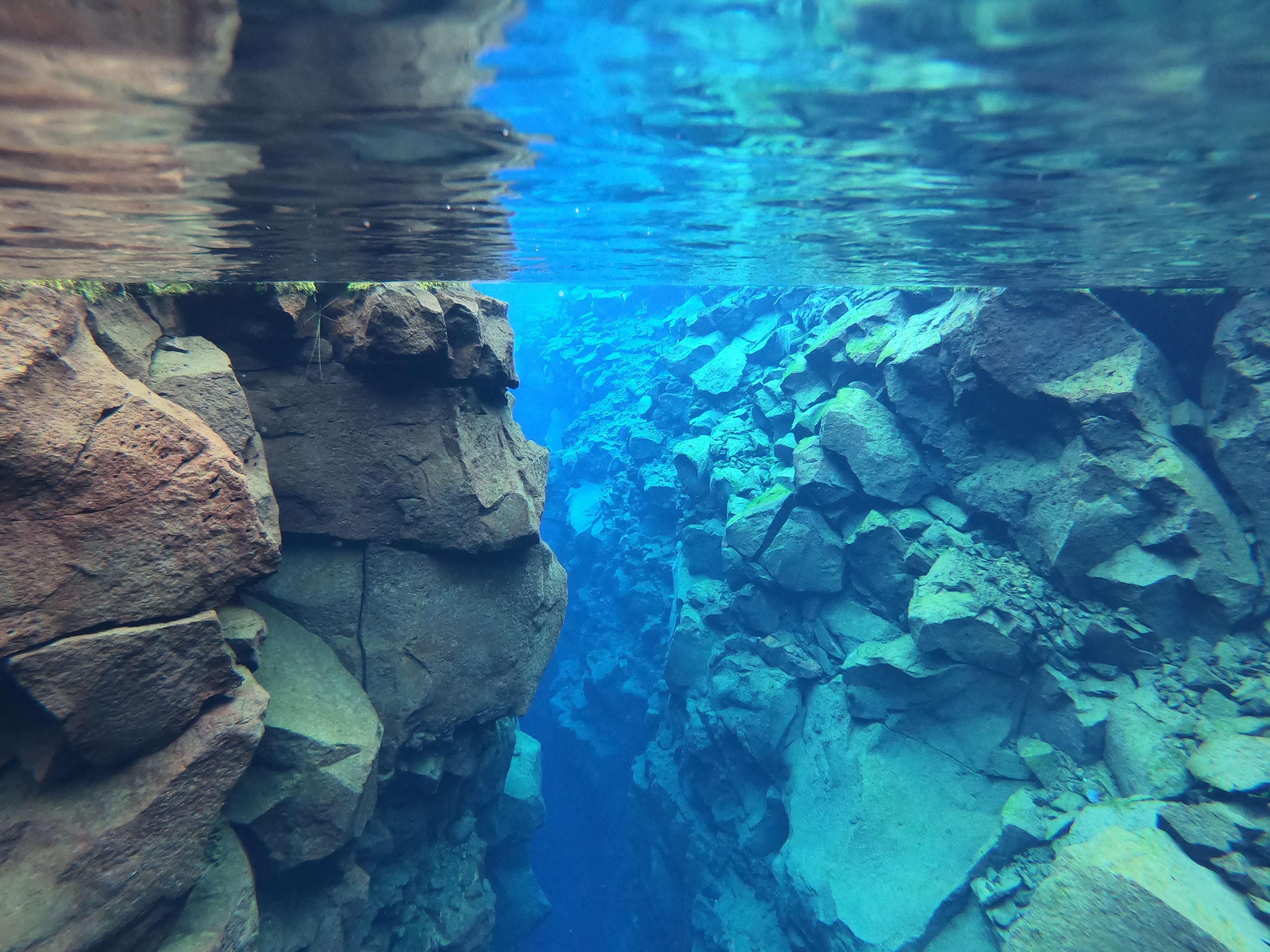 Swimming in glacial waters, Silfra, Iceland