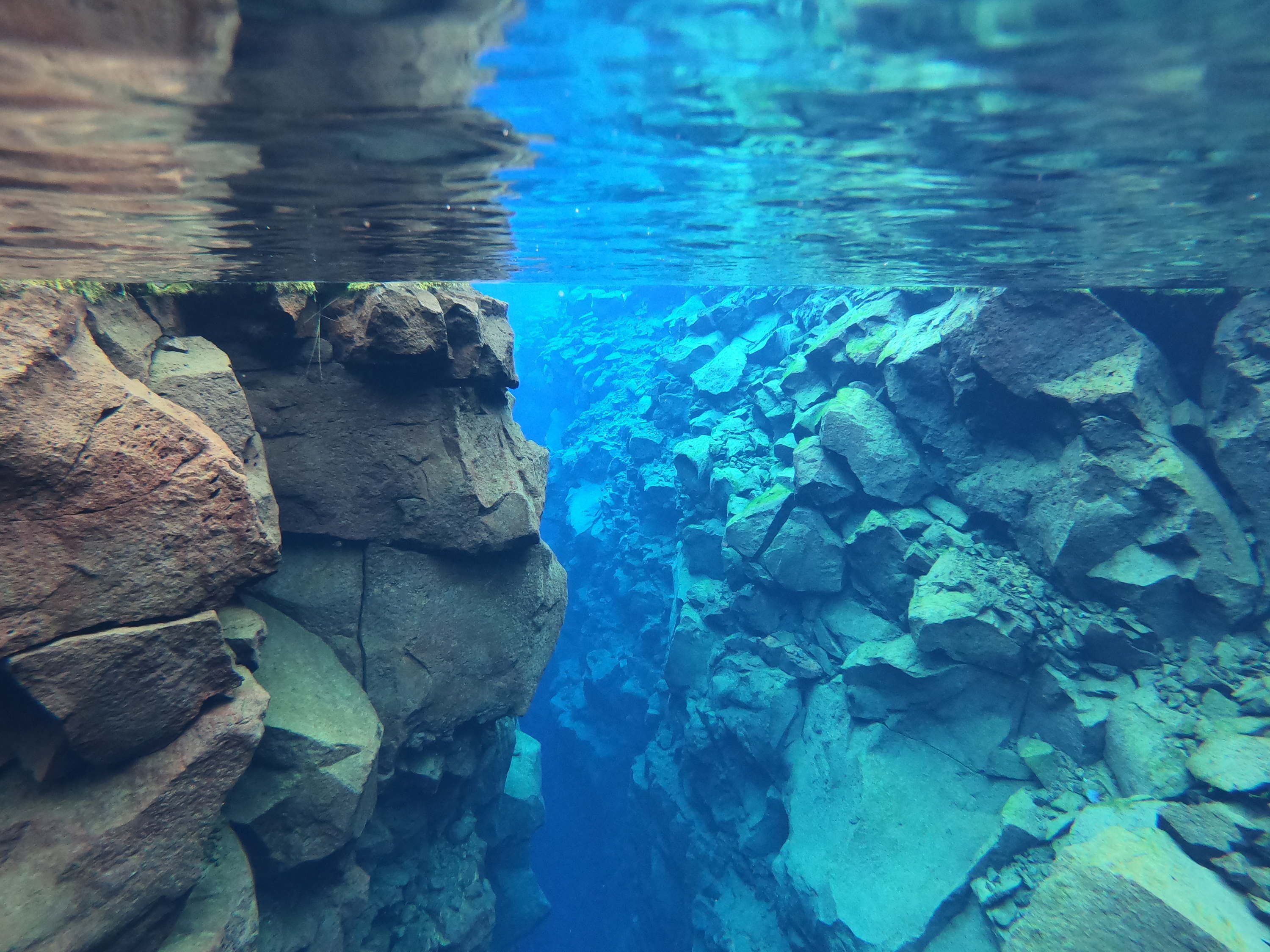 Swimming in glacial waters, Silfra, Iceland