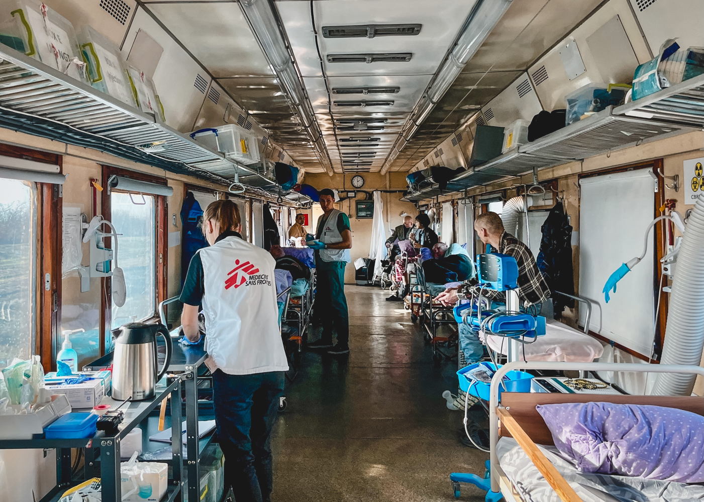 Title: Medical evacuation from Kherson Copyright: Verity Kowal/MSF Countries: Ukraine Date taken / Date Recorded: 22 October, 2023 Caption / Description: On 20 and 22 October 2023, MSF evacuated 150 patients from Kherson region after the hospital was shelled. Patients were transferred to other health facilities around Ukraine using the MSF medical evacuation train. Title: Medical evacuation from Kherson Copyright: Verity Kowal/MSF Countries: Ukraine Date taken / Date Recorded: 22 October, 2023 Caption / Description: On 20 and 22 October 2023, MSF evacuated 150 patients from Kherson region after the hospital was shelled. Patients were transferred to other health facilities around Ukraine using the MSF medical evacuation train.