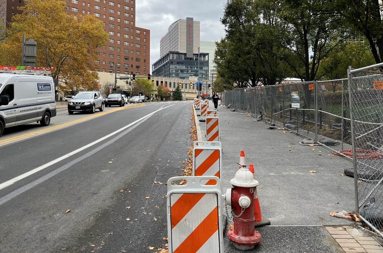 Work zone on Sixth Avenue between Grant and Ross streets