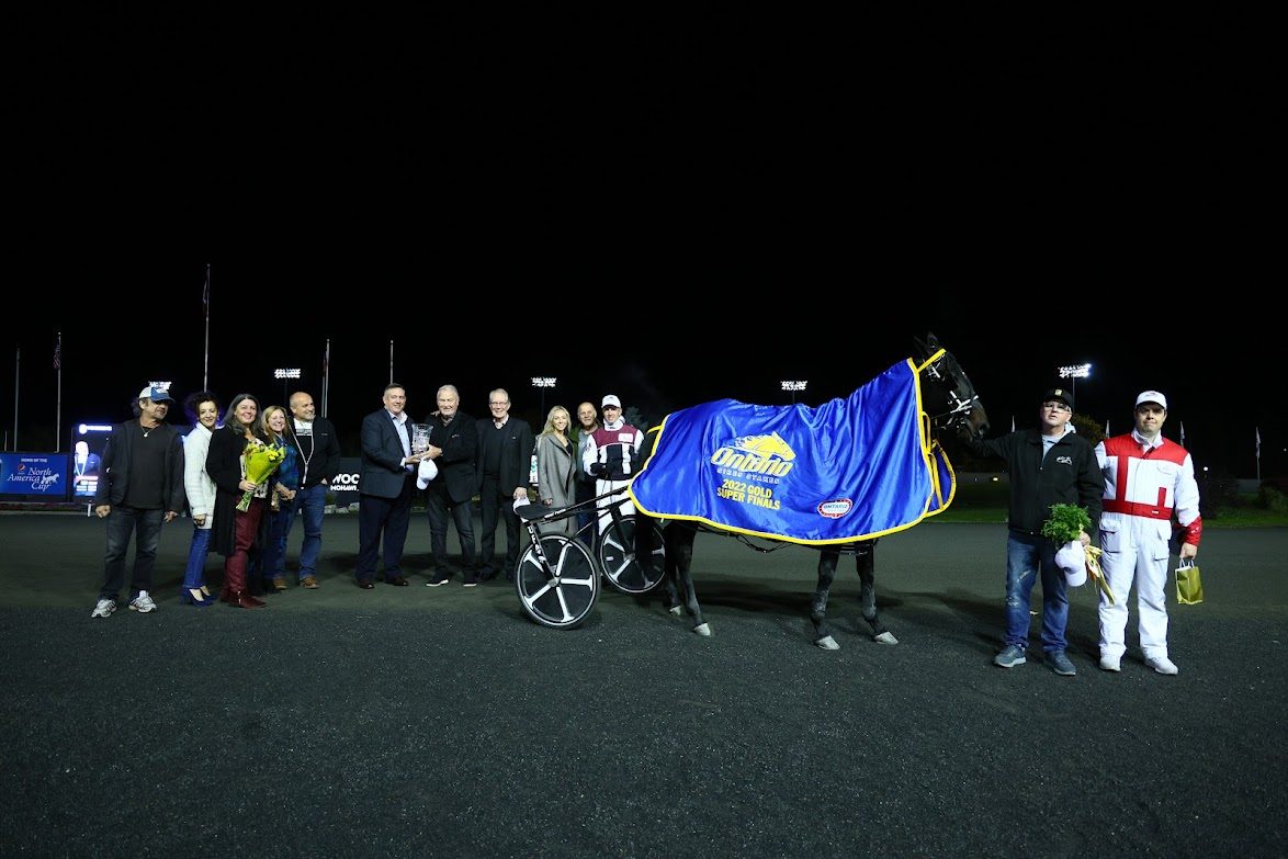 Silver Label and connections in the winners circle after winning the OSS Super Final on October 15, 2022 at Woodbine Mohawk Park (New Image Media)