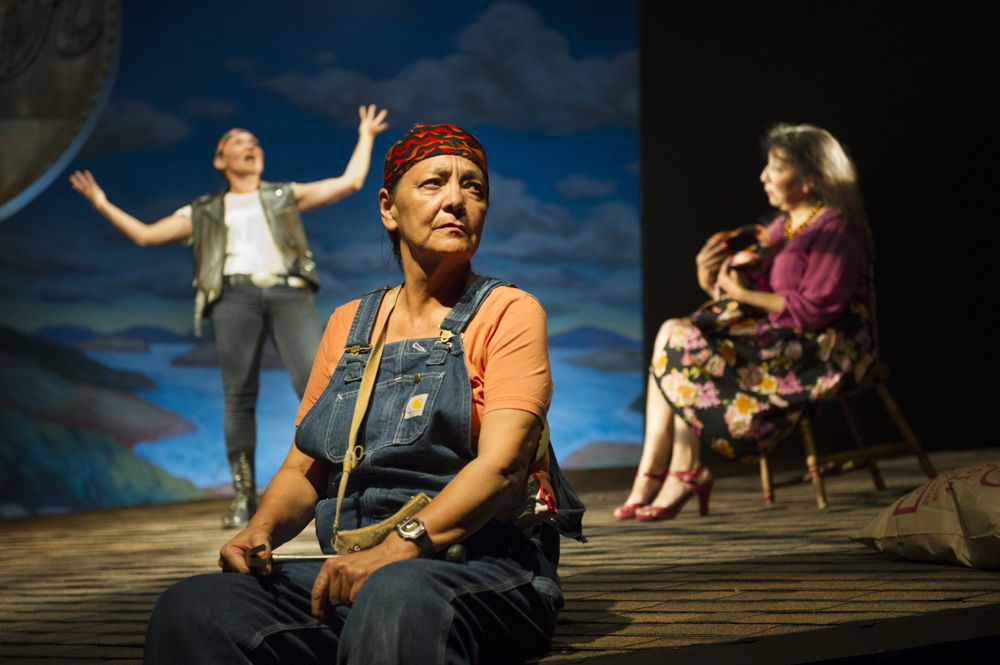 Reneltta Arluk (as Emily Dictionary), Tantoo Cardinal (as Pelajia Patchnose) and Tracey Nepinak (as Philomena Moosetail) in The Rez Sisters by Tomson Highway / Photos by David Cooper / <a href="http://www.belfry.bc.ca/the-rez-sisters/" rel="nofollow">www.belfry.bc.ca/the-rez-sisters/</a>