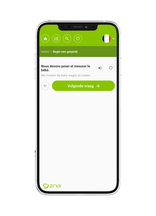 ZNA taalapp: voorbeeld van een instructie aan de patiënt.