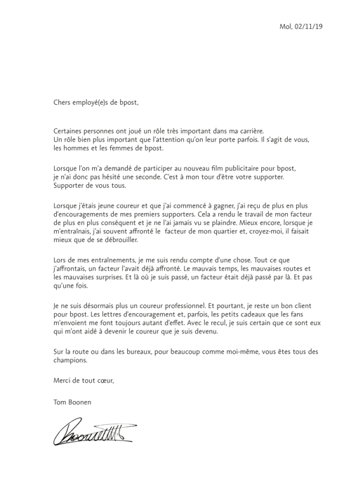 Lettre Tom Boonen