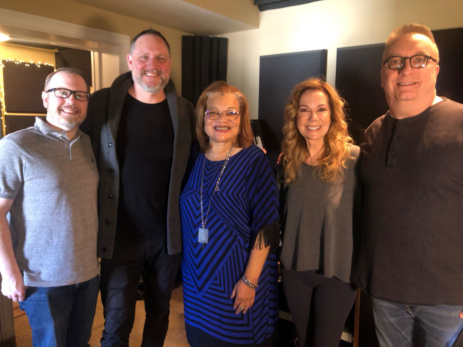 (L-R) Chris Leader (Manager, Alveda King); Ian Eskelin (Producer and CEO of Radiate Music); Alveda King; Kathie Lee Gifford; Barry Weeks (Engineer)
