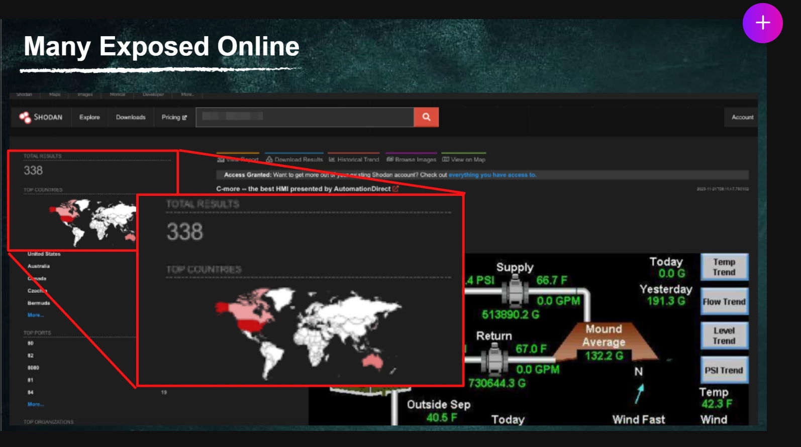 インターネットで公開されている C-More HMI の Shodan クエリ結果 インターネットで公開されている C-More HMI の Shodan クエリ結果