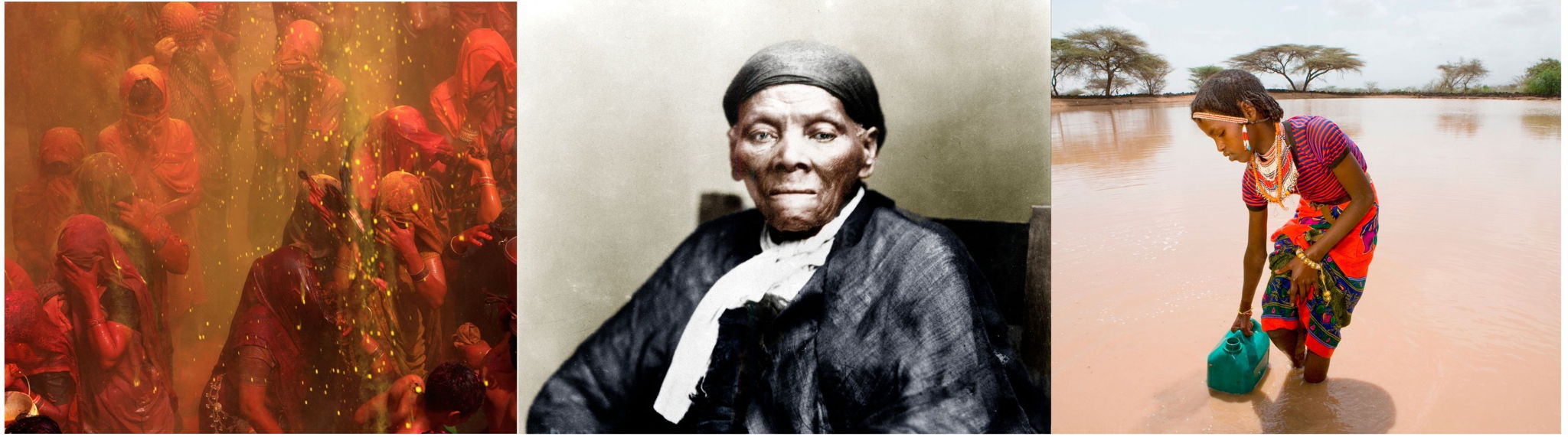 L-R: Holi festival, Harriet Tubman, World Water Day