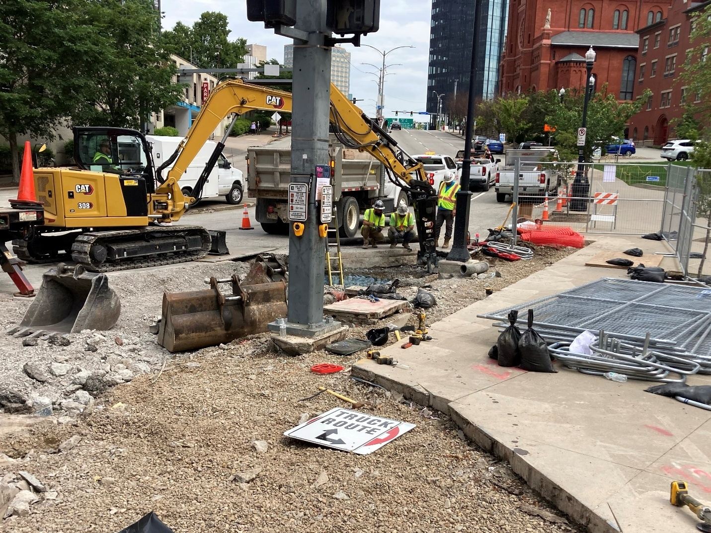 Sidewalk demolition on Fifth Avenue at Washington Place Sidewalk demolition on Fifth Avenue at Washington Place