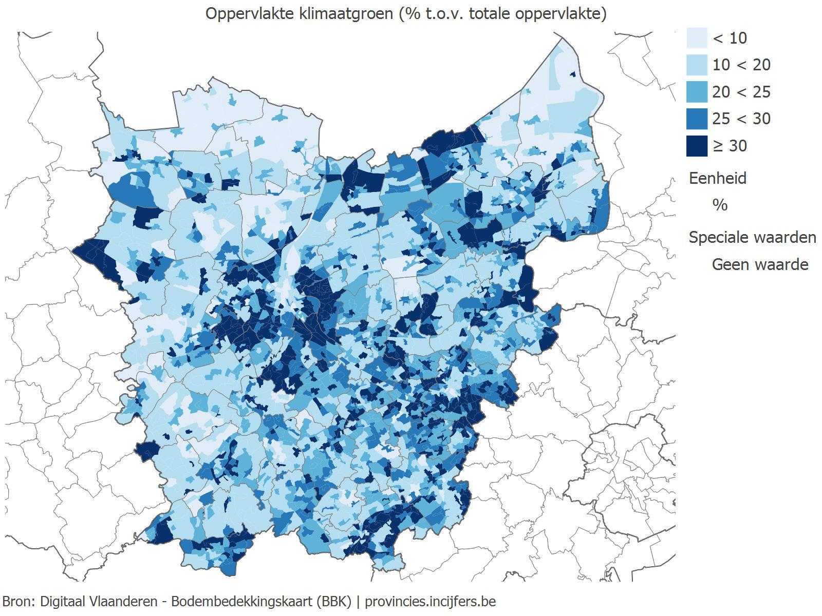 Oppervlakte klimaatgroen (% t.o.v. totale oppervlakte)