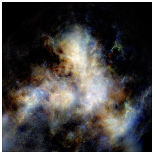 A radio image of hydrogen gas in the Small Magellanic Cloud as observed by CSIRO's ASKAP telescope. Image credit: Naomi McClure-Griffiths et al, CSIRO's ASKAP telescope