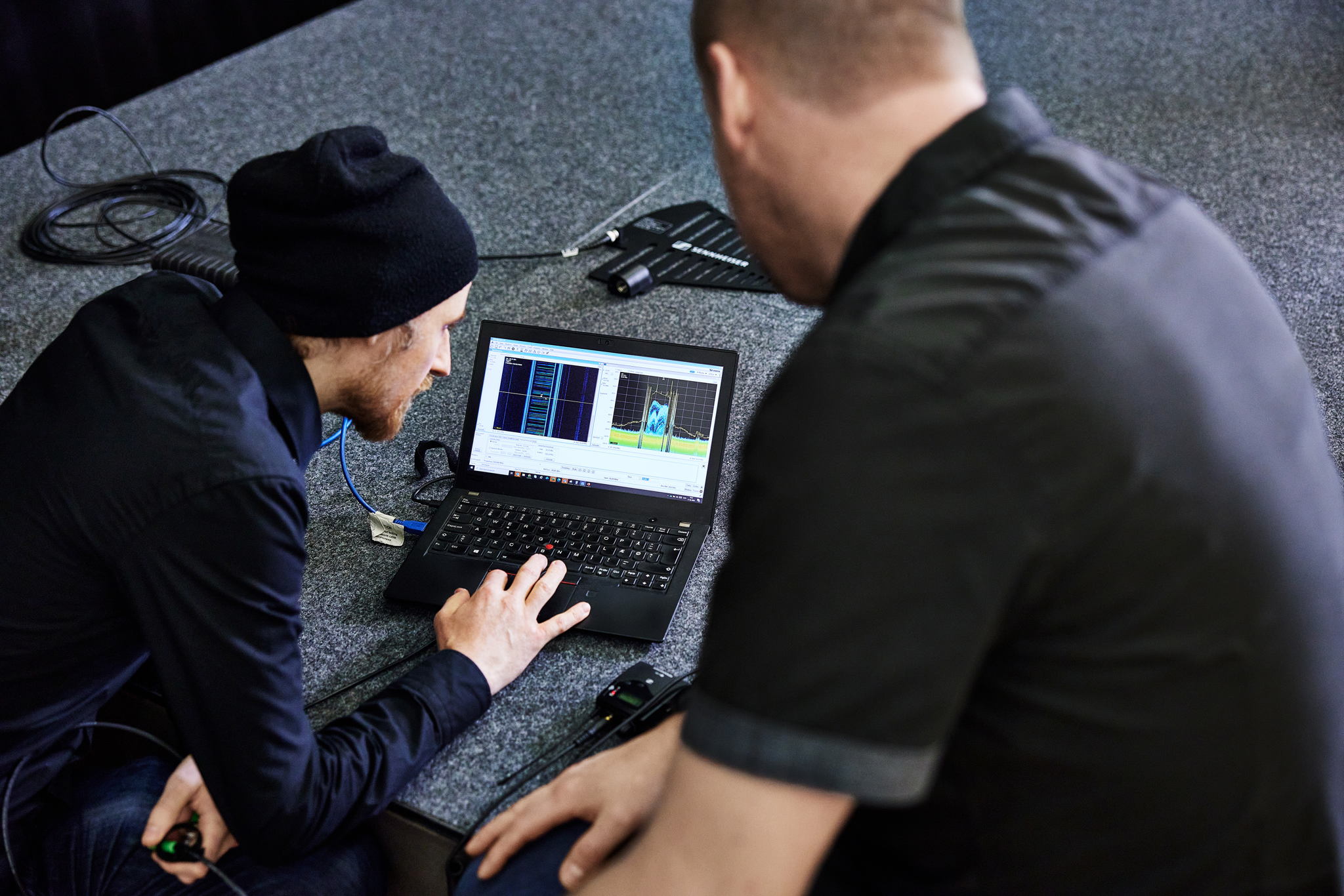 Marco and Jonas checking spectrum occupation and interferers