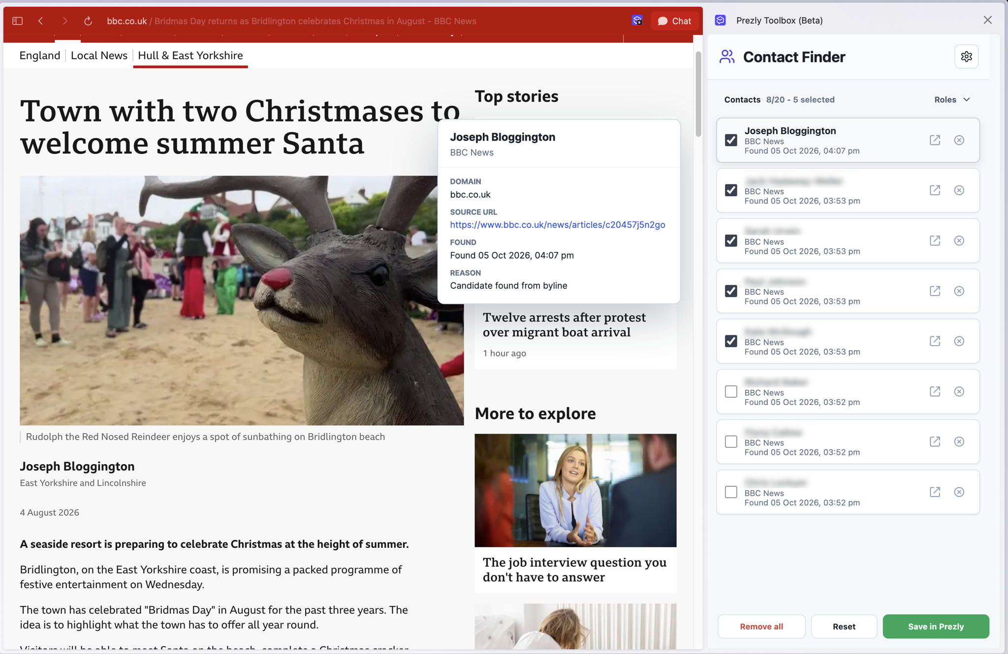 Collect contacts while reading articles, and inspect their details without leaving the page. Collect contacts while reading articles, and inspect their details without leaving the page.