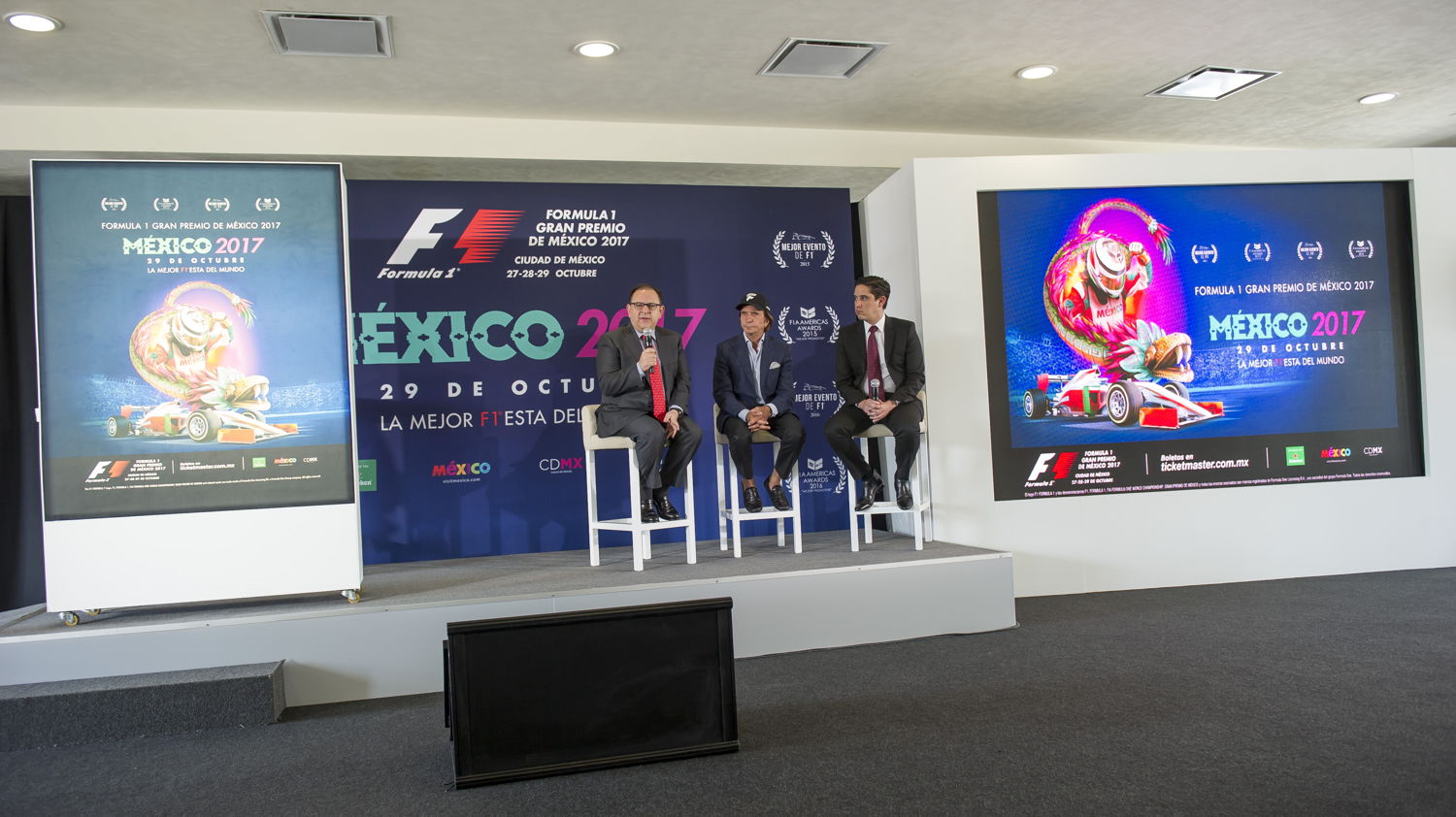 Federico González Compeán, Emerson Fittipaldi y Rodrigo Sánchez Peraza